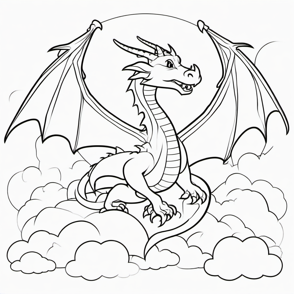 Dragon In Clouds Coloring Page For Preschoolers