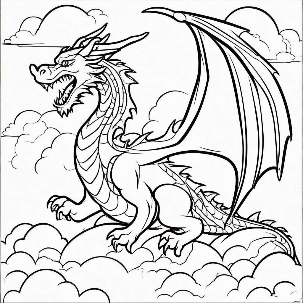 Easy Dragon In Clouds Coloring Page For Toddlers