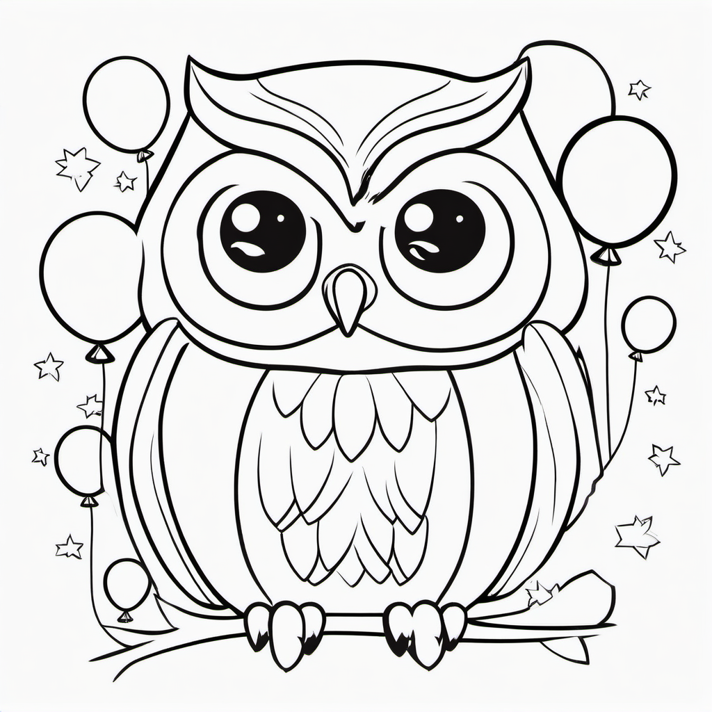 Easy Owl With Balloons Coloring Page For Toddlers