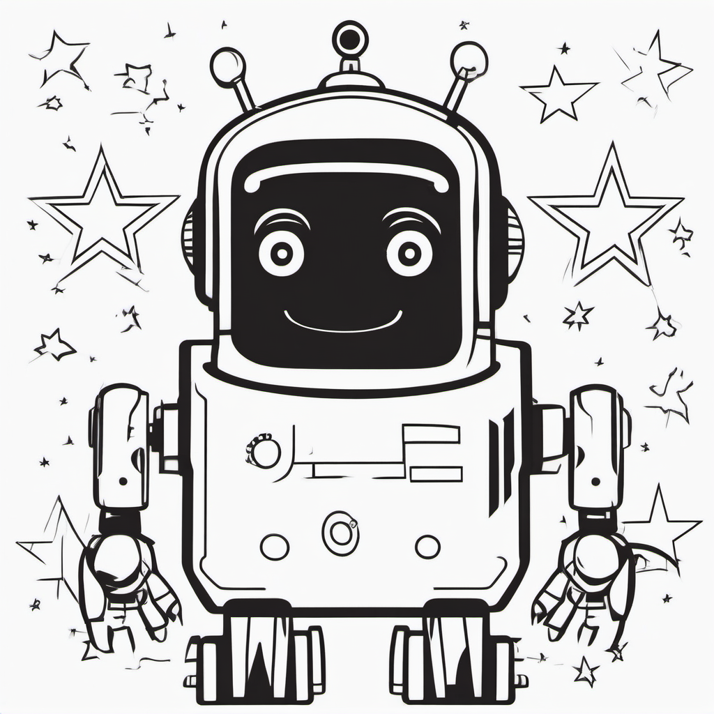 Easy Robot With Stars Coloring Page For Toddlers