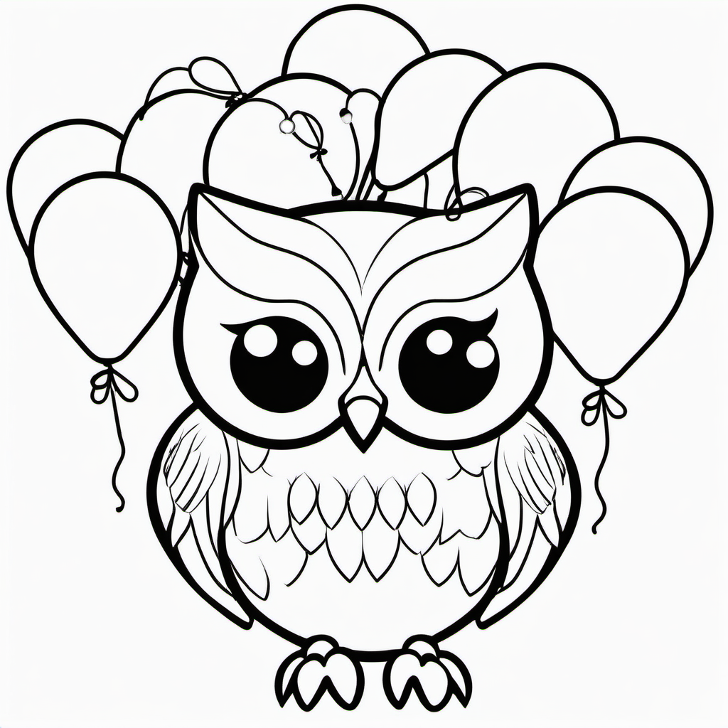 Owl With Balloons Coloring Page For Preschoolers