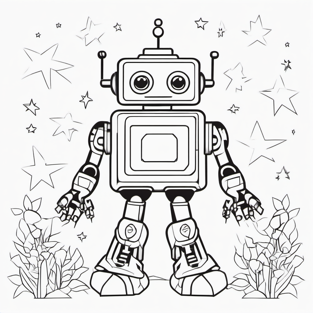 Robot With Stars Coloring Page For Preschoolers