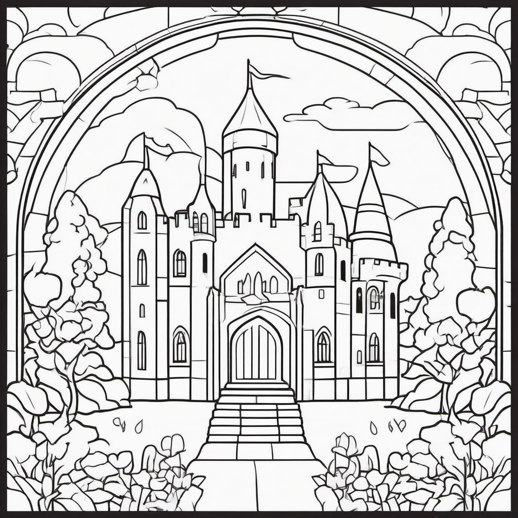 Simple Castle Garden Coloring Page For Kids