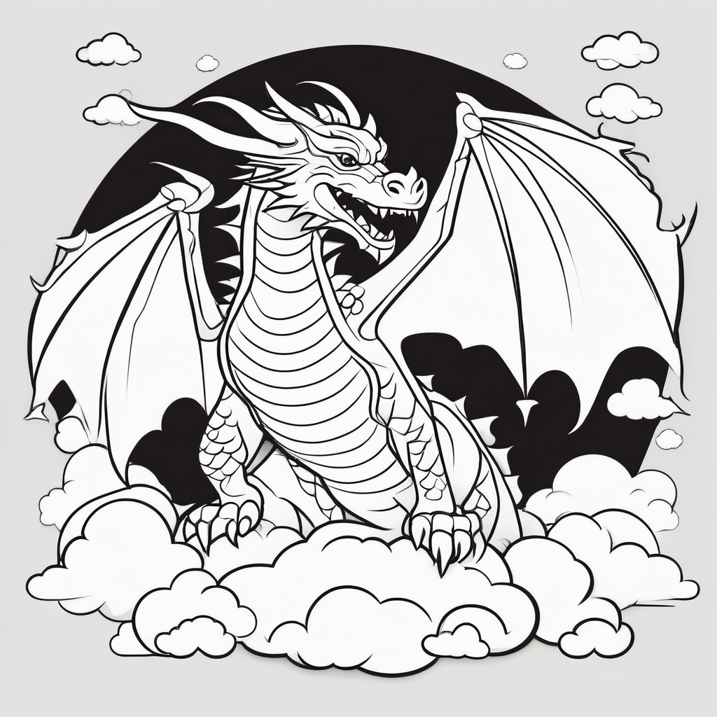 Simple Dragon In Clouds Coloring Page For Kids