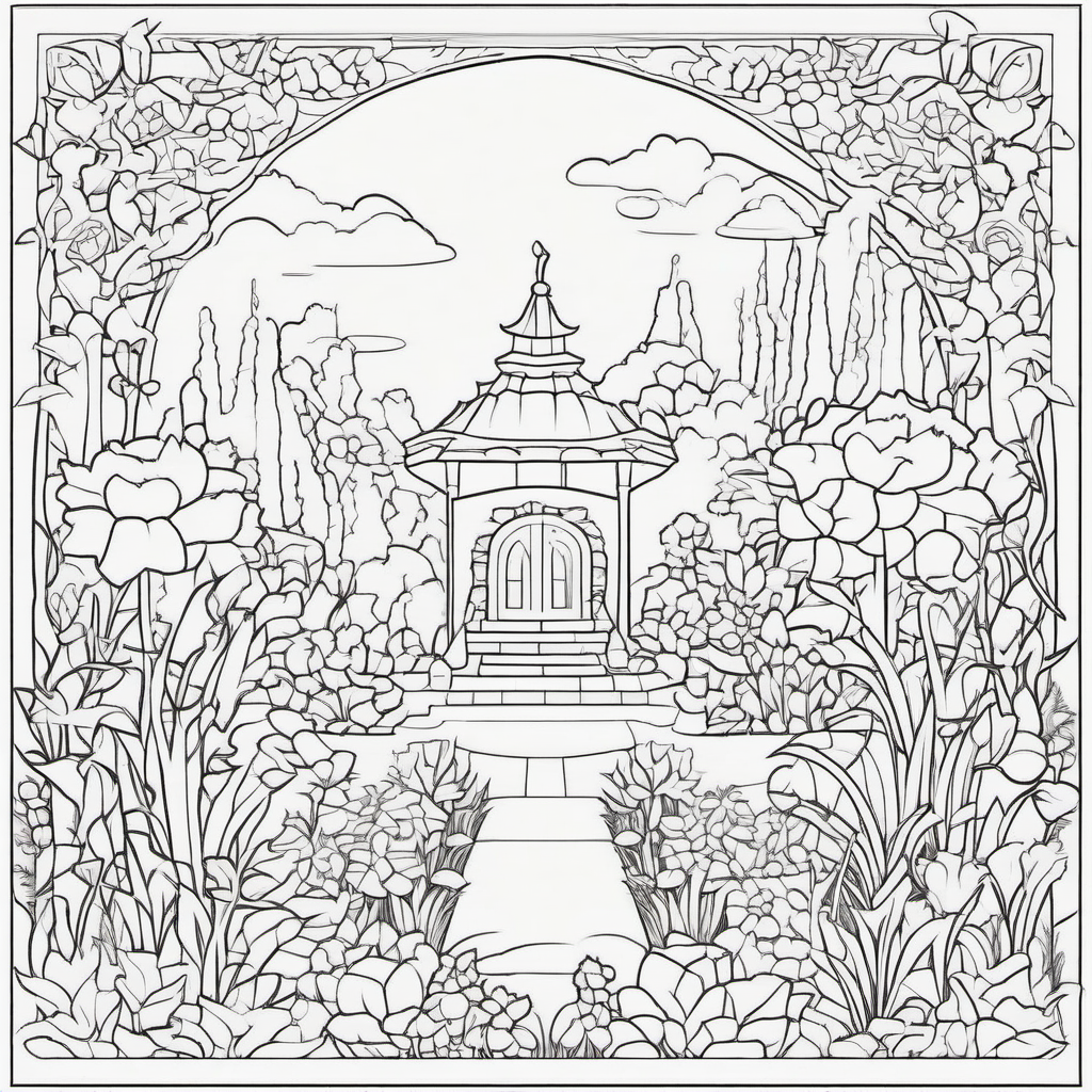 Simple Fantasy Garden Coloring Page For Kids