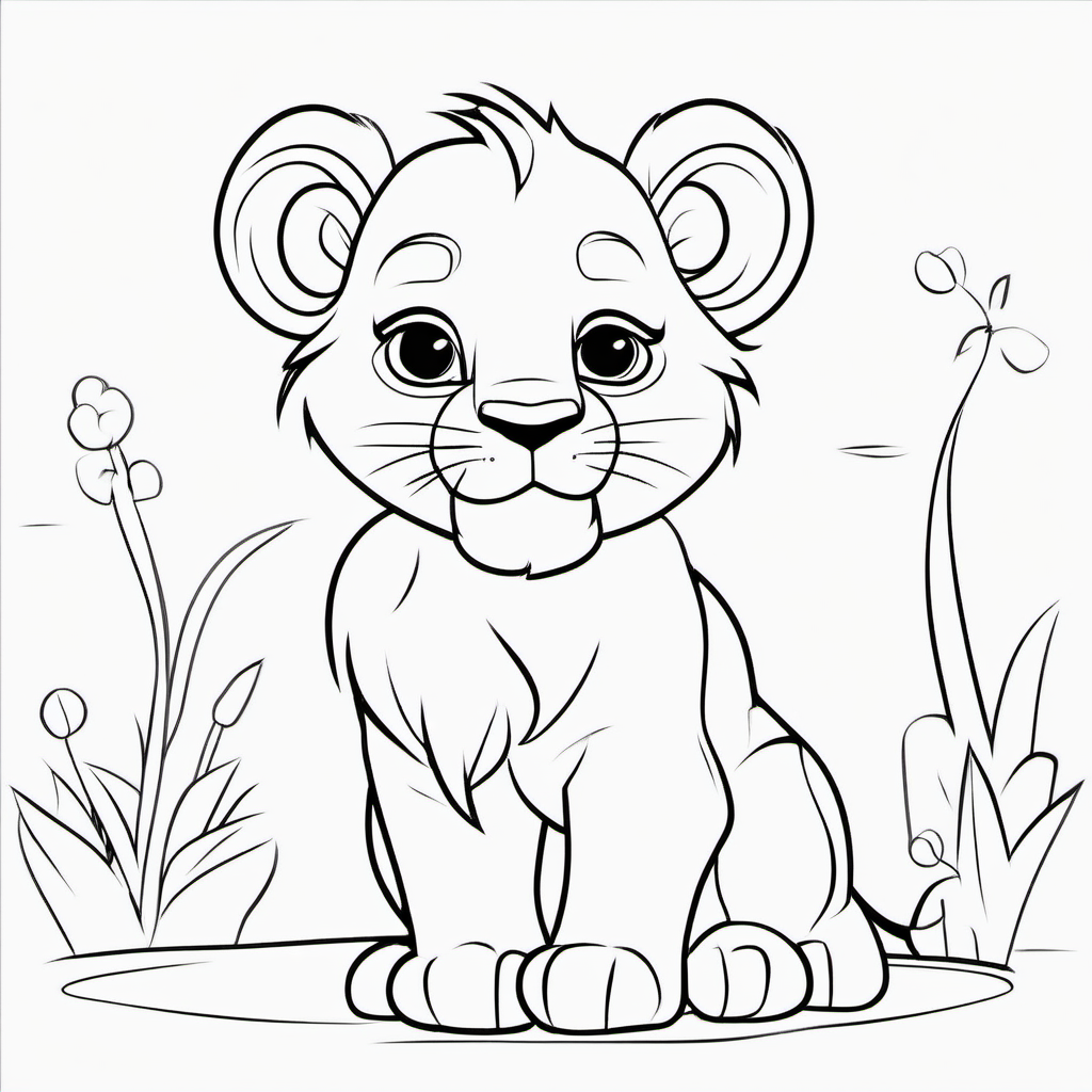 Simple Baby Lion Coloring Page For Kids