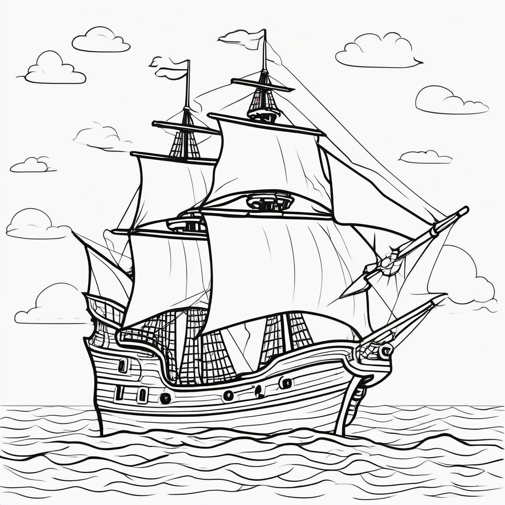 Simple Pirate Ship Coloring Page For Kids