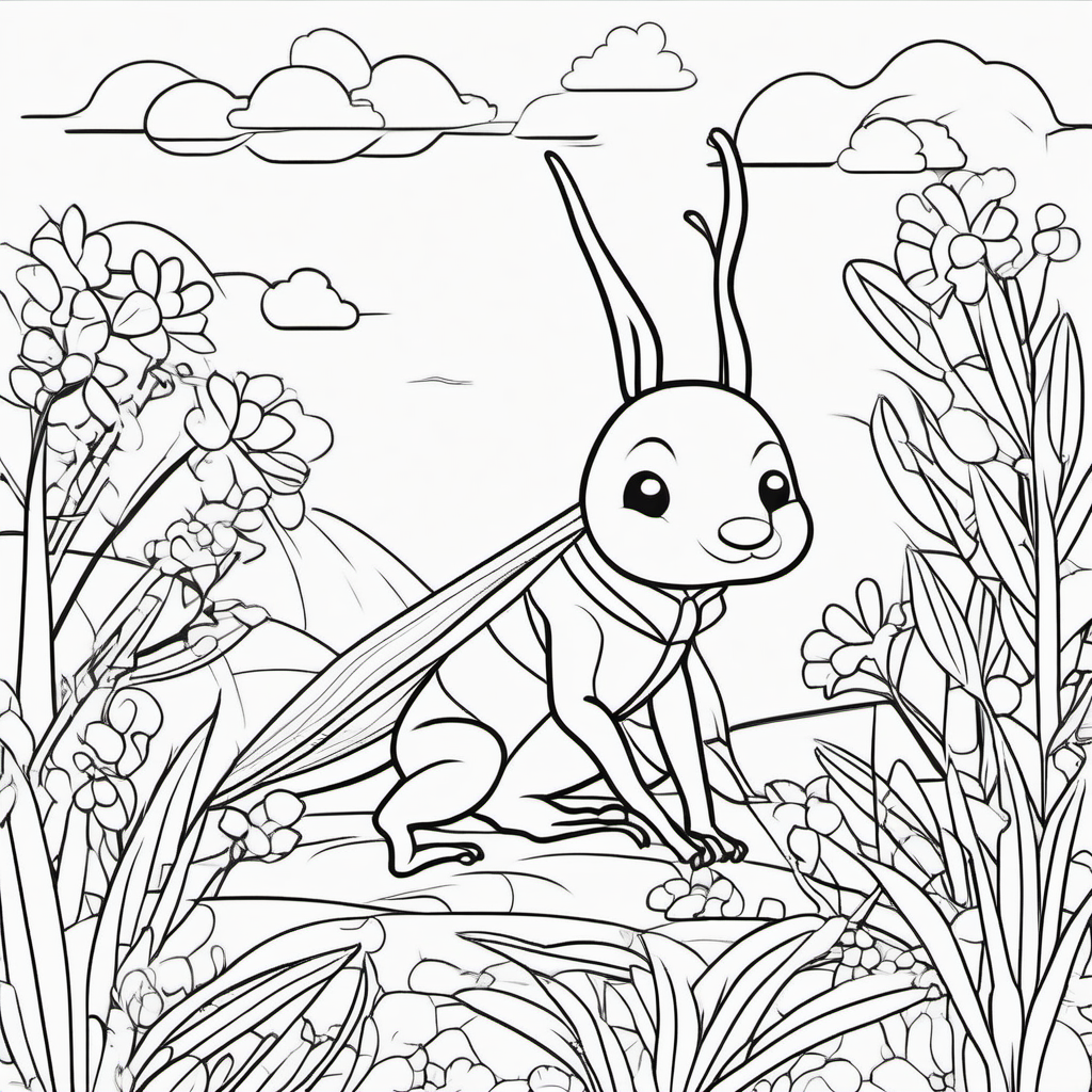 Simple Grasshopper Coloring Page For Kids