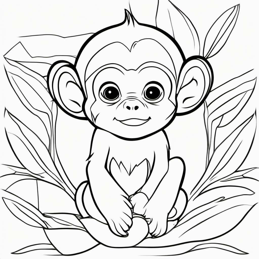 Easy Jungle Baby Monkey Coloring Page For Toddlers