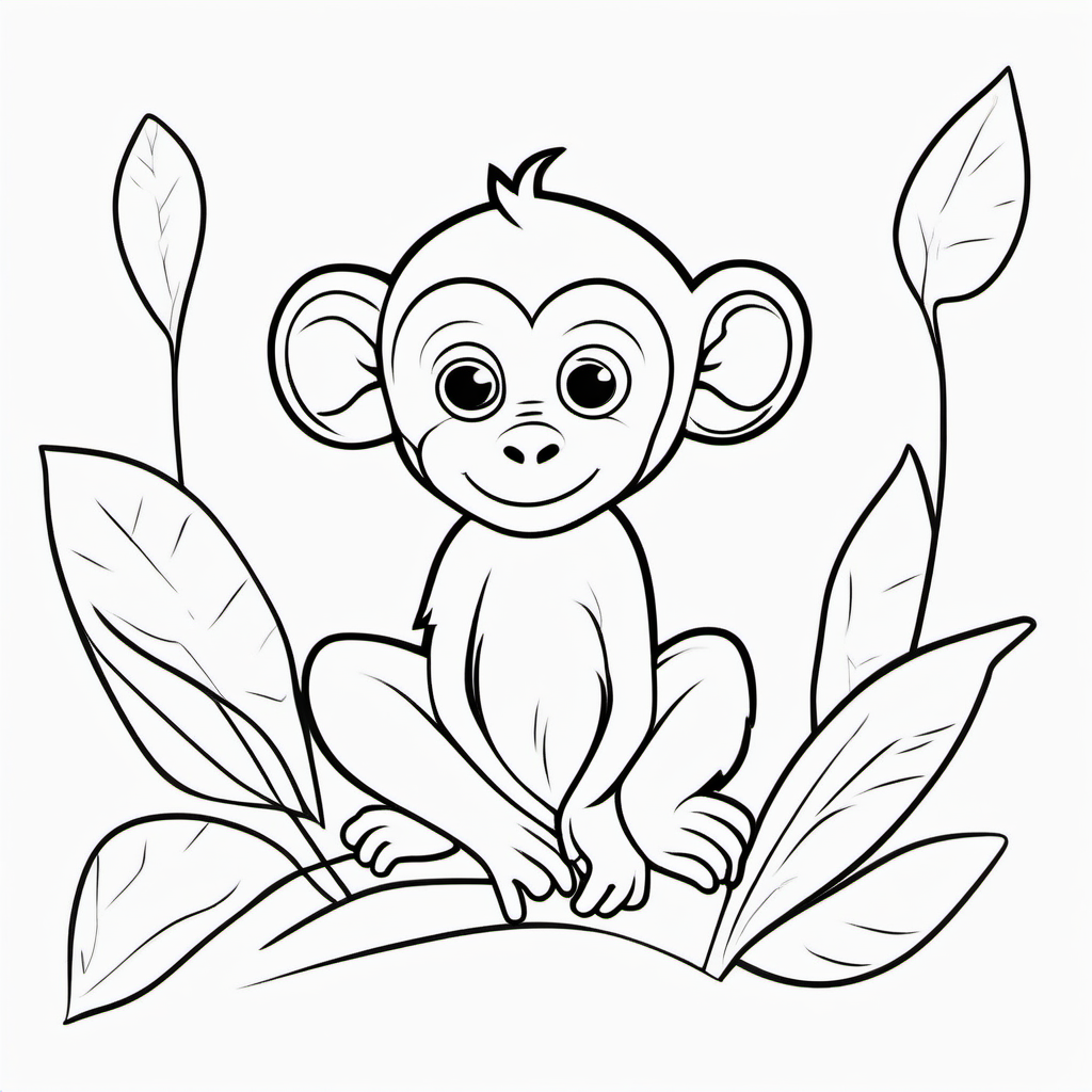 Simple Jungle Monkey Coloring Page For Kids