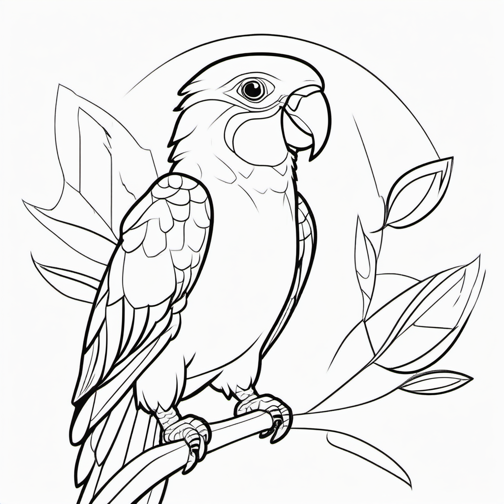 Simple Jungle Parrot Coloring Page For Kids