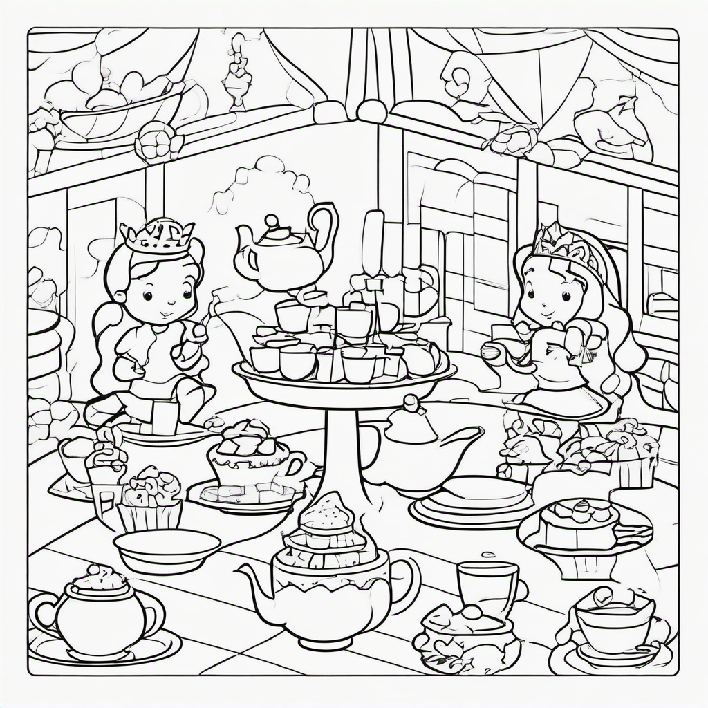 Simple Princess Tea Party Coloring Page For Kids