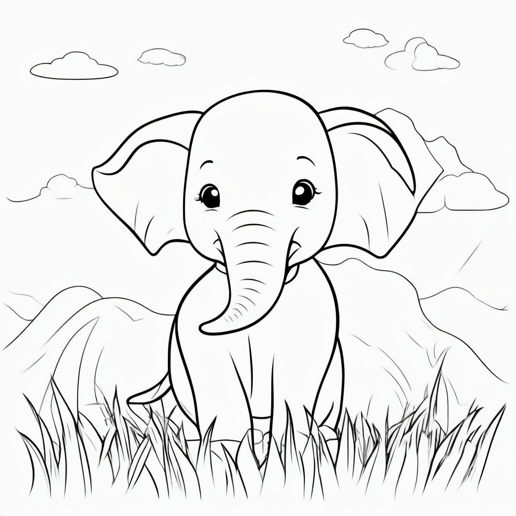 Simple Safari Elephant Coloring Page For Kids