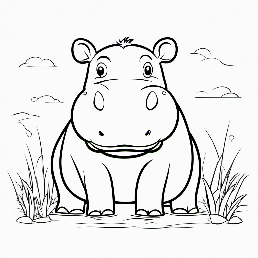 Simple Safari Hippo Coloring Page For Kids