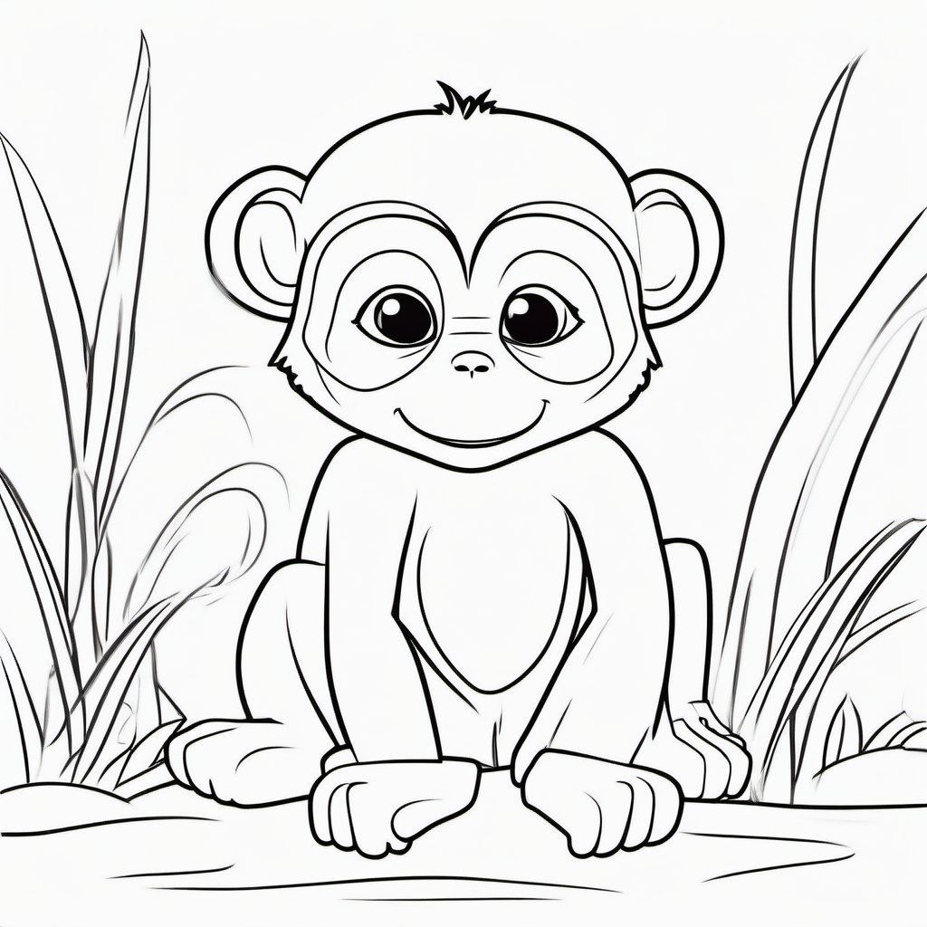 Simple Safari Monkey Coloring Page For Kids