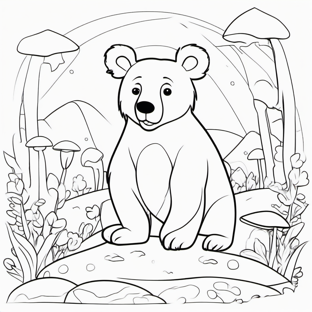 Simple Woodland Bear Coloring Page For Kids