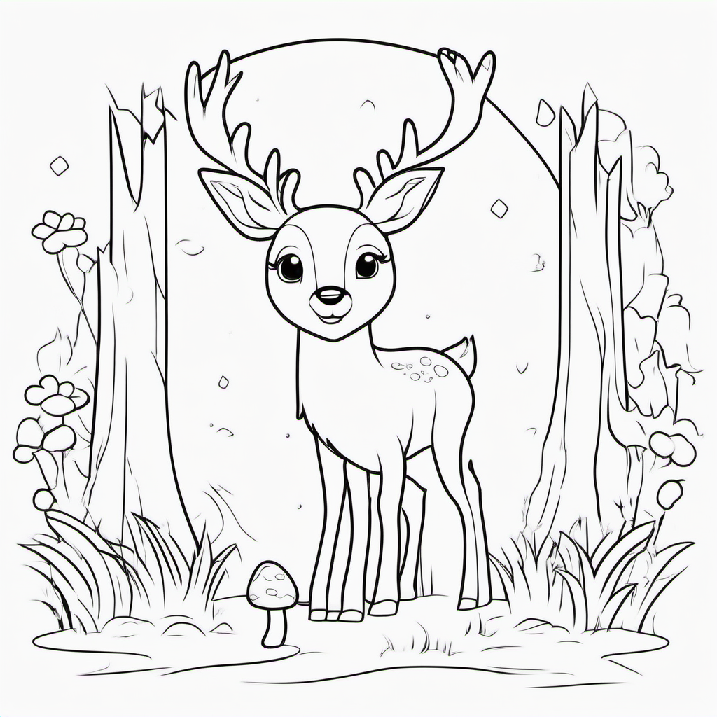 Simple Woodland Deer Coloring Page For Kids