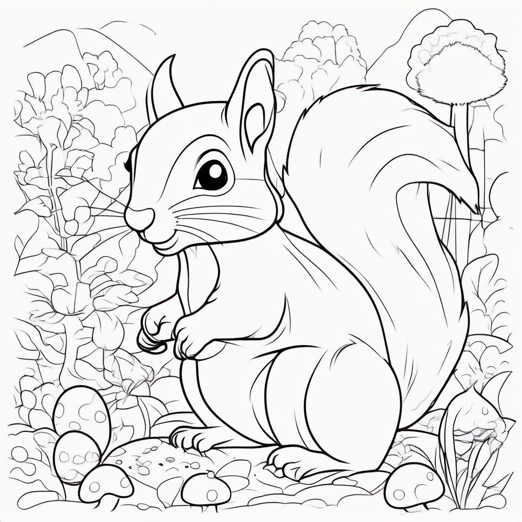 Simple Woodland Squirrel Coloring Page For Kids